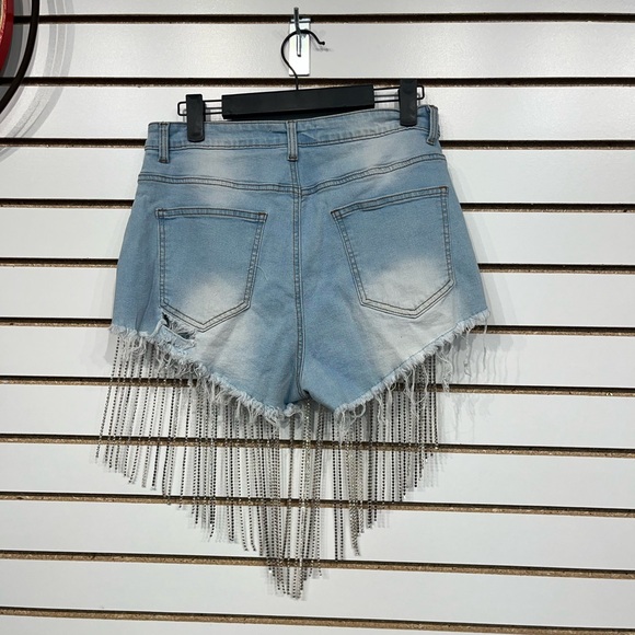 Hot & Delicious denim short with rhinestone fringes. - Picture 4 of 7
